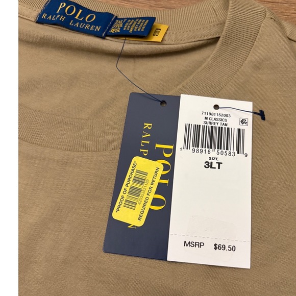 Polo Ralph Lauren Mens T Shirt Surrey Tan Short Sleeve Crew Neck Logo 3XLT - Picture 4 of 8
